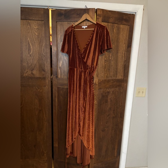 Baltic Born Dresses & Skirts - Baltic Born Rust Velvet Asymmetrical Wrap Dress
